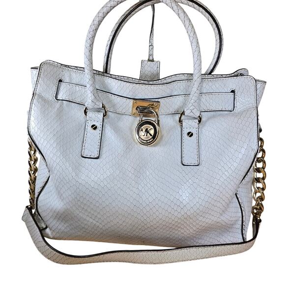 Rare White Michael Kors Snake Leather Python Hamilton Purse Satchel 35S5SHLT3N - Picture 1 of 12